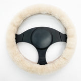 Premium Sheepskin Steering Wheel Cover – Soft, Cozy, and Stylish Car Accessory for Winter, Gray, Beige