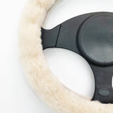 Premium Sheepskin Steering Wheel Cover – Soft, Cozy, and Stylish Car Accessory for Winter, Gray, Beige