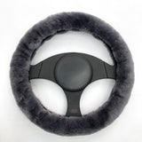 Premium Sheepskin Steering Wheel Cover – Soft, Cozy, and Stylish Car Accessory for Winter, Gray, Beige