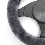 Premium Sheepskin Steering Wheel Cover – Soft, Cozy, and Stylish Car Accessory for Winter, Gray, Beige