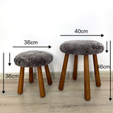 Beautiful Sheepskin Stool with American Red Oak Legs, Merino Sheepskin Wooden Chair Seat 36cm 46cm – Cozy & Elegant Home Decor - beige color