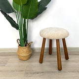 Beautiful Sheepskin Stool with American Red Oak Legs, Merino Sheepskin Wooden Chair Seat 36cm 46cm – Cozy & Elegant Home Decor - beige color