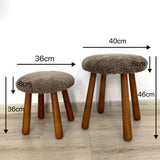 Beautiful Sheepskin Stool with American Red Oak Legs, Merino Sheepskin Wooden Chair Seat 36cm 46cm – Cozy & Elegant Home Decor - beige color