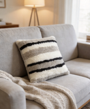 Soft Merino Sheepskin Pillow Cover Striped Pattern Boho Home Decor