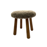 Beautiful Sheepskin Stool with American Red Oak Legs, Merino Sheepskin Wooden Chair Seat 36cm 46cm – Cozy & Elegant Home Decor - Mushroom Color