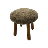 Beautiful Sheepskin Stool with American Red Oak Legs, Merino Sheepskin Wooden Chair Seat 36cm 46cm – Cozy & Elegant Home Decor - Mushroom Color