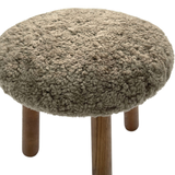 Beautiful Sheepskin Stool with American Red Oak Legs, Merino Sheepskin Wooden Chair Seat 36cm 46cm – Cozy & Elegant Home Decor - Mushroom Color