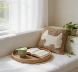 Tufted Dog Accent Pillow Cover Merino Sheepskin Farmhouse Decor
