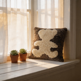 Cute Bear Design Genuine Sheepskin Pillow Cover, Warm Tone Cozy Home Decor Cushion