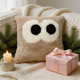 Cute Big Eyes Design Sheepskin Cushion Cover, Ultra Soft Cozy Home Decor Pillow Case Light Brown