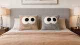 Cute Big Eyes Design Sheepskin Cushion Cover, Ultra Soft Cozy Home Decor Pillow Case Light Brown
