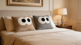 Cute Big Eyes Design Sheepskin Cushion Cover, Ultra Soft Cozy Home Decor Pillow Case Light Brown
