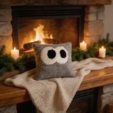 Cute Big Eyes Design Sheepskin Cushion Cover, Ultra Soft Cozy Home Decor Pillow Case Light Gray