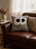 Cute Big Eyes Design Sheepskin Cushion Cover, Ultra Soft Cozy Home Decor Pillow Case Light Gray